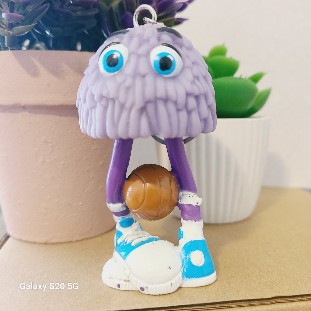 Purple Furry Monster Keychain Basketball Player Cute Charm Pre-Owned Collectible